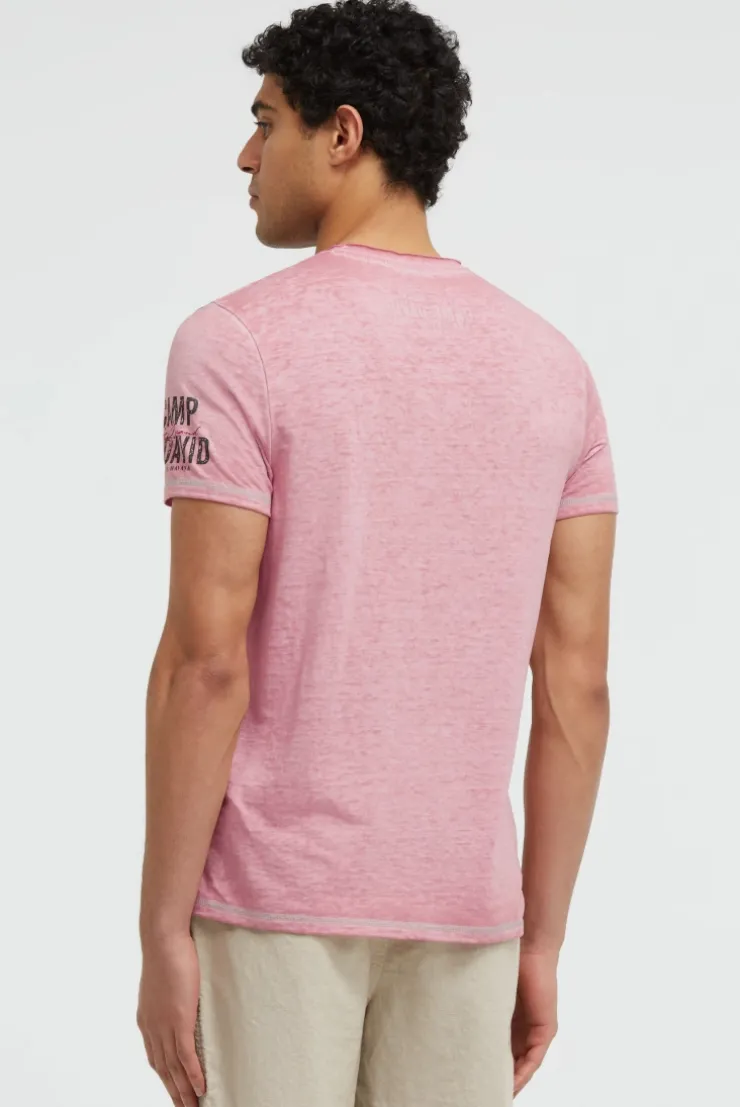 T-Shirt mit Ausbrenner-Effekten und Artwork beachy red