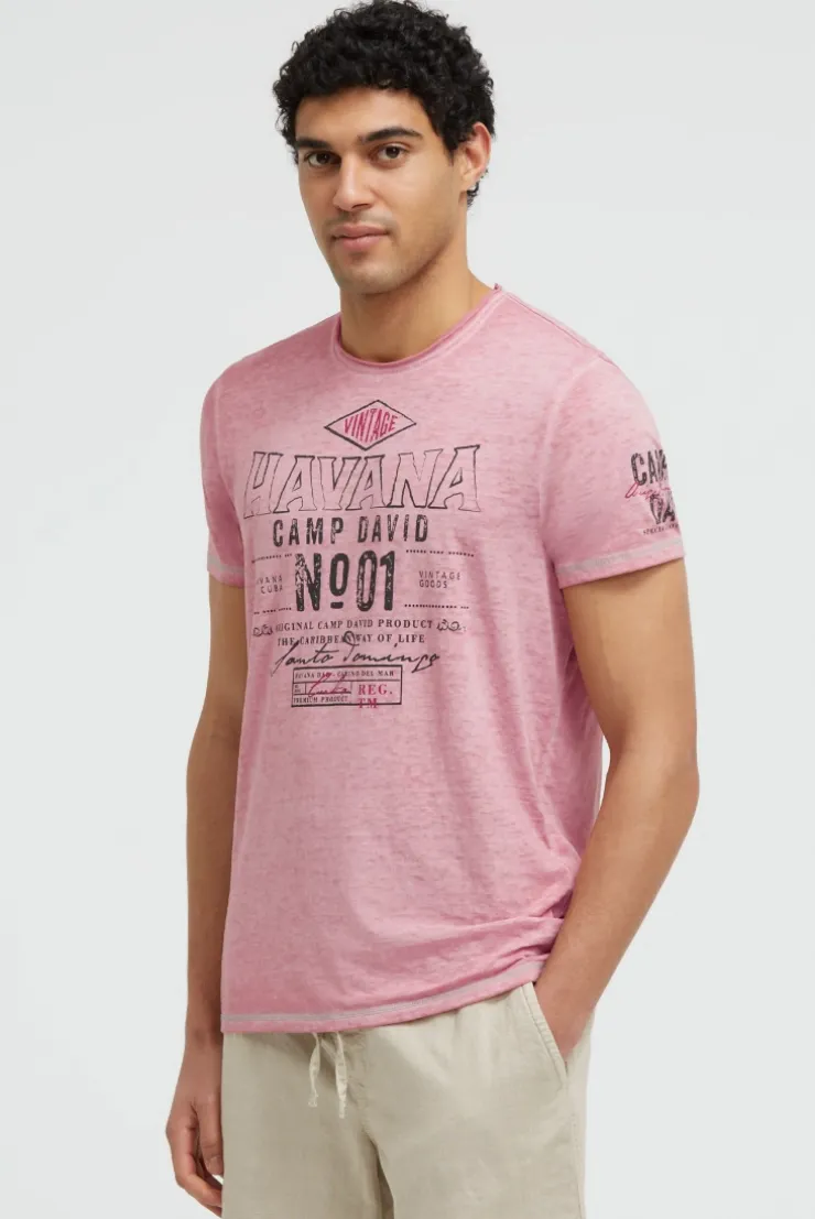 T-Shirt mit Ausbrenner-Effekten und Artwork beachy red