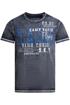 T-Shirt mit Ausbrenner-Streifen und Prints blue navy