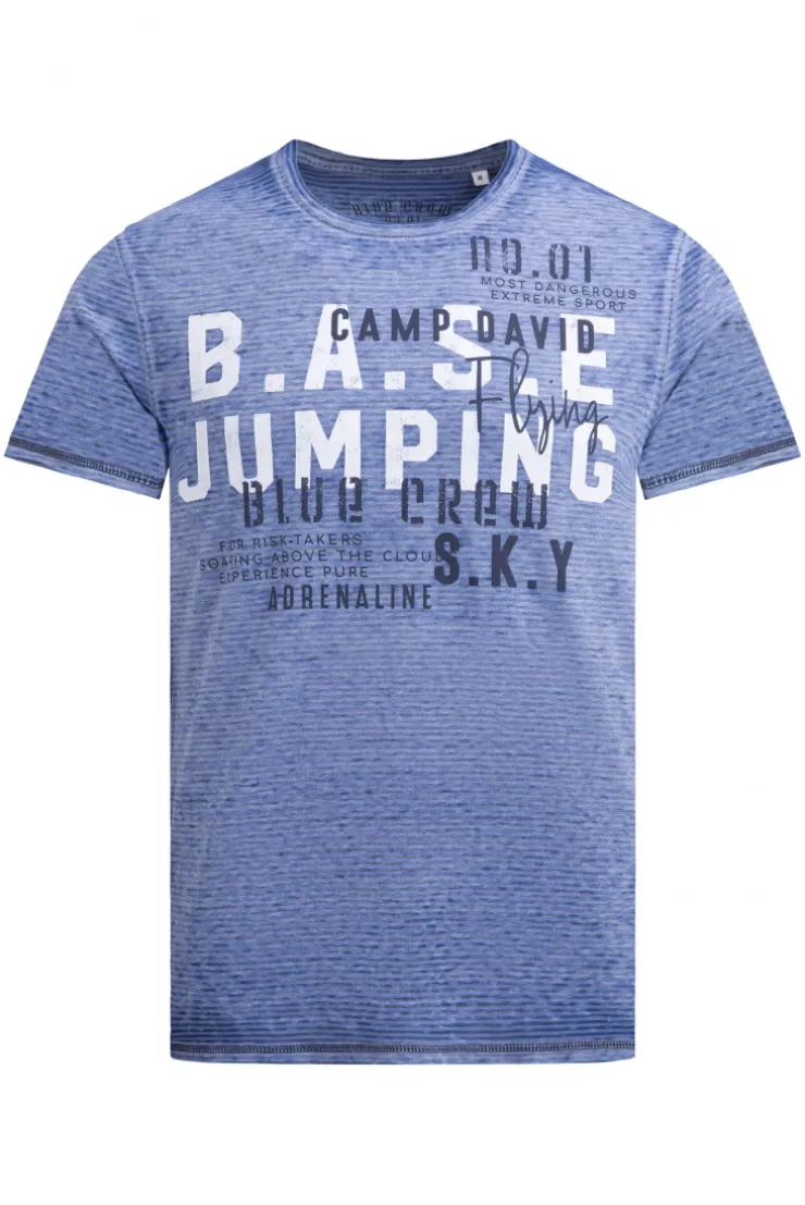 T-Shirt mit Ausbrenner-Streifen und Prints vividblue