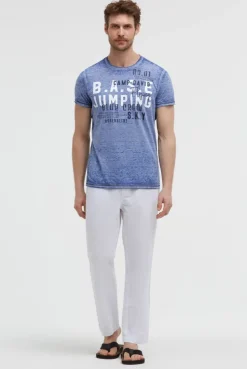 T-Shirt mit Ausbrenner-Streifen und Prints vividblue