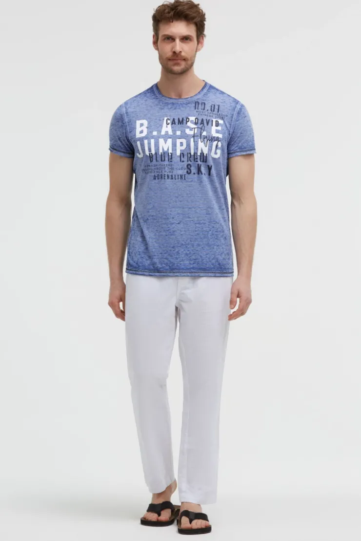 T-Shirt mit Ausbrenner-Streifen und Prints vividblue