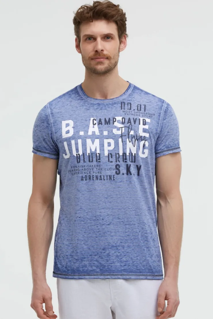 T-Shirt mit Ausbrenner-Streifen und Prints vividblue