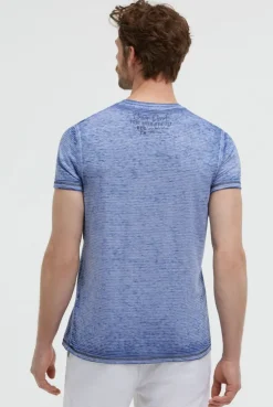 T-Shirt mit Ausbrenner-Streifen und Prints vividblue