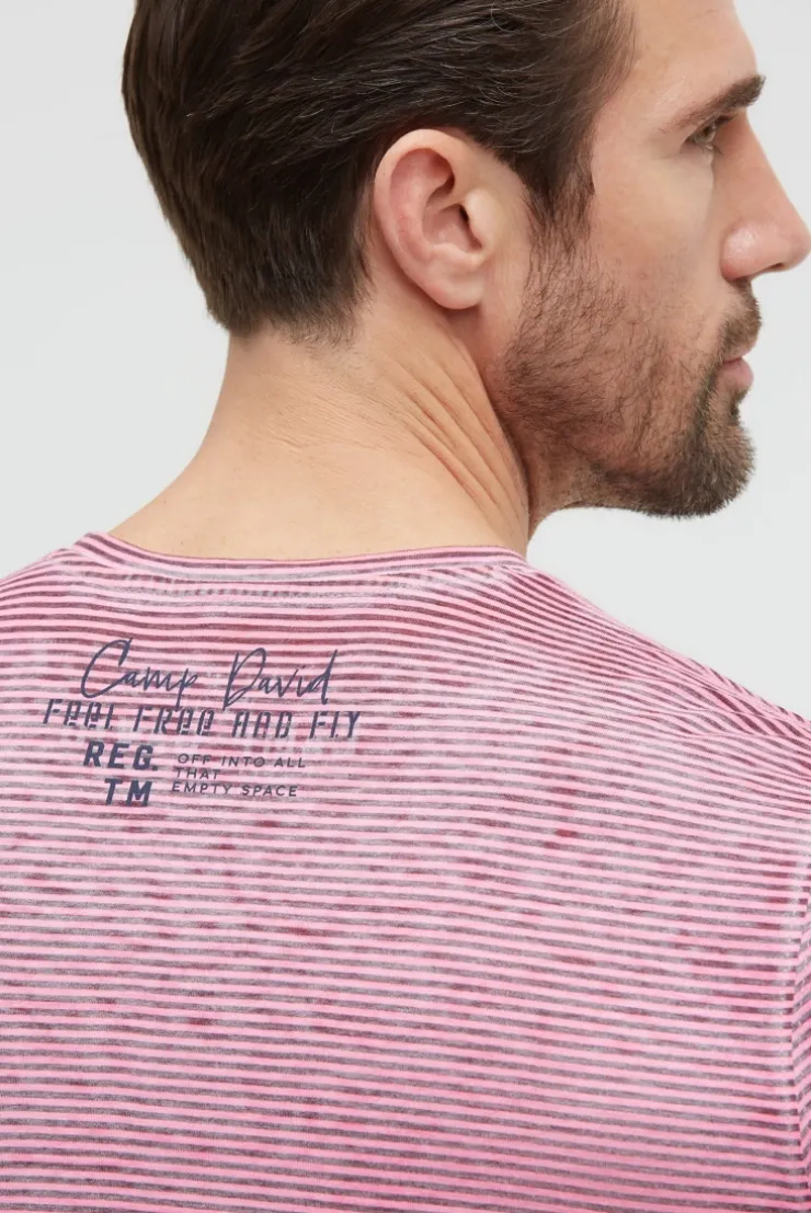 T-Shirt mit Ausbrenner-Streifen und Prints neon pink