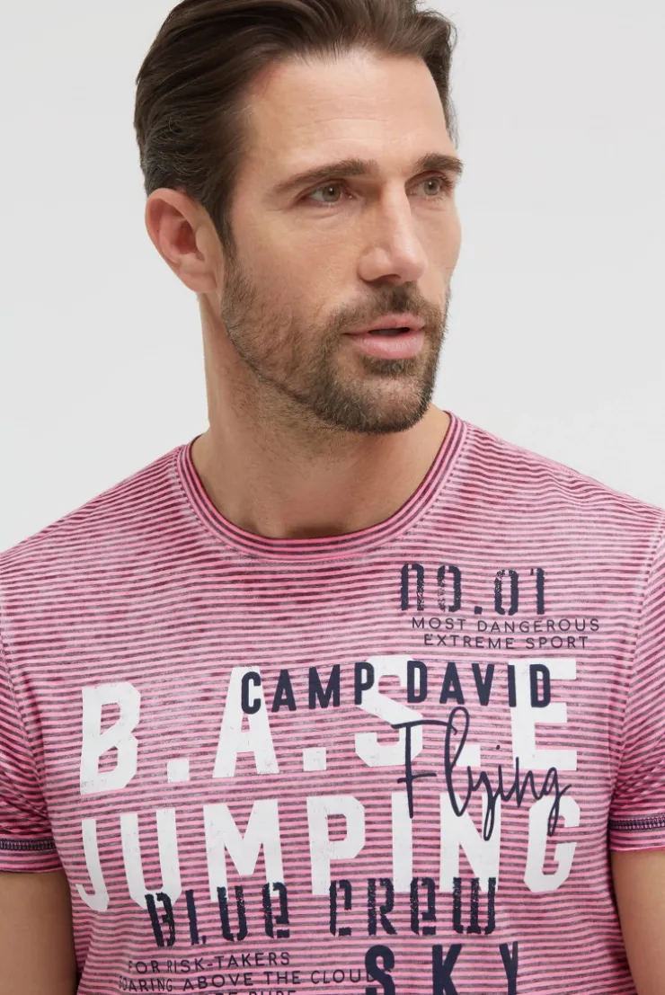 T-Shirt mit Ausbrenner-Streifen und Prints neon pink