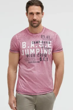 T-Shirt mit Ausbrenner-Streifen und Prints neon pink