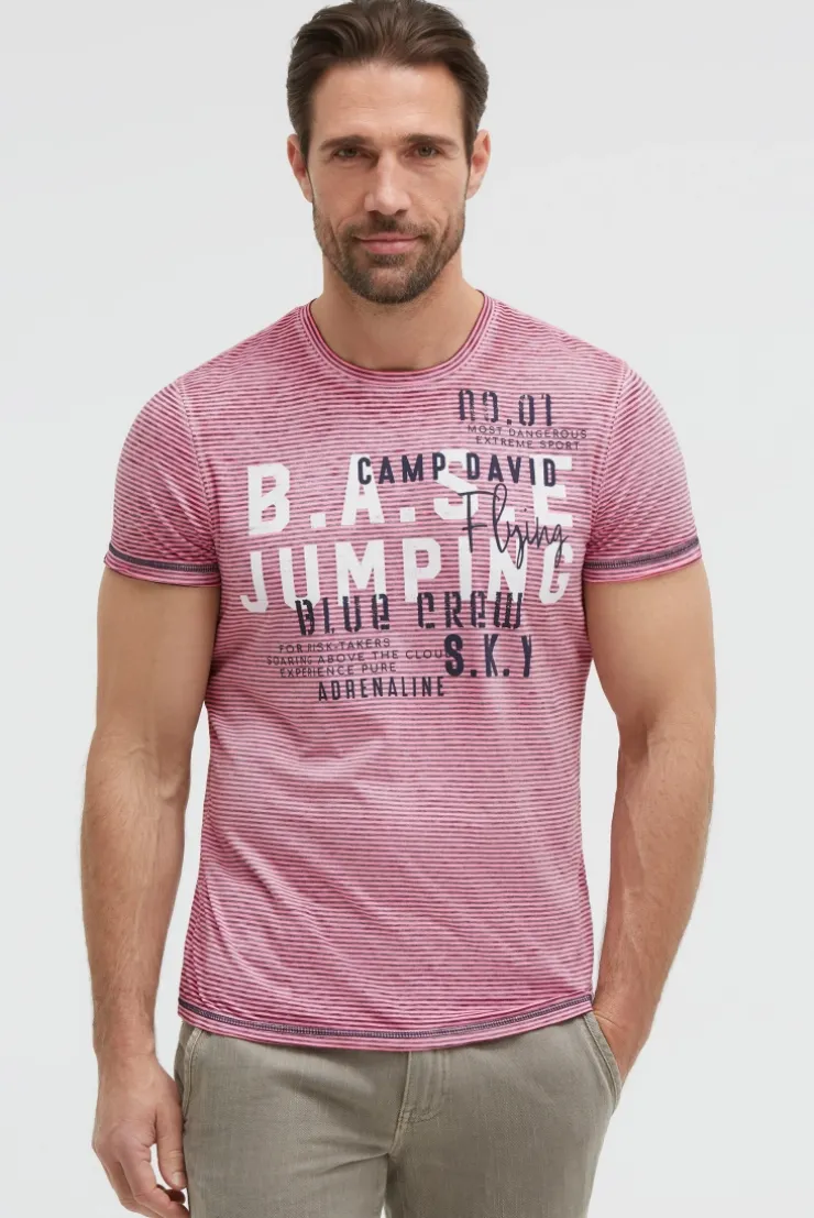 T-Shirt mit Ausbrenner-Streifen und Prints neon pink