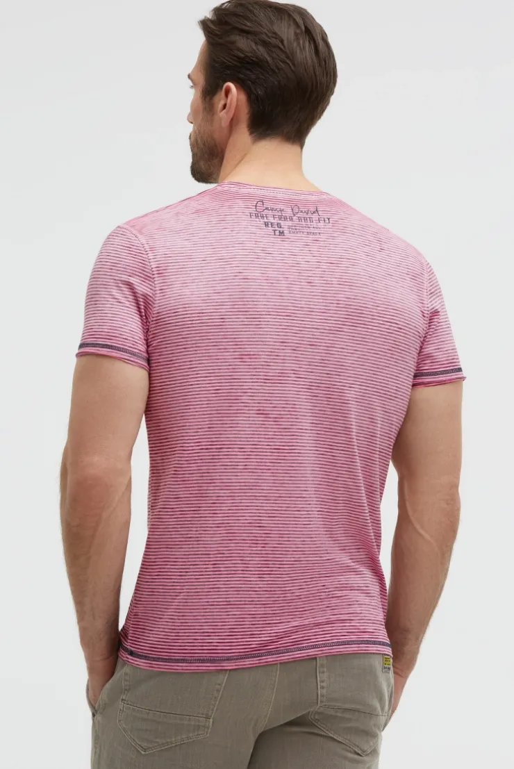 T-Shirt mit Ausbrenner-Streifen und Prints neon pink