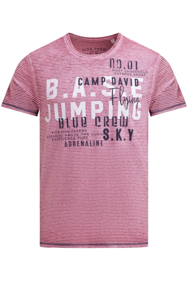 T-Shirt mit Ausbrenner-Streifen und Prints neon pink