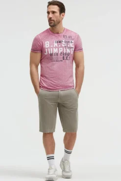 T-Shirt mit Ausbrenner-Streifen und Prints neon pink