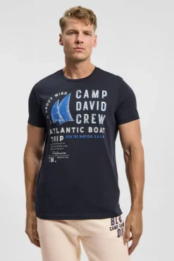 T-Shirt mit Label Print blue navy