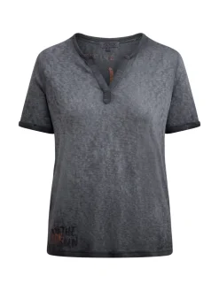 T-Shirt mit Leinen-Optik und Rückenprint charcoal mist