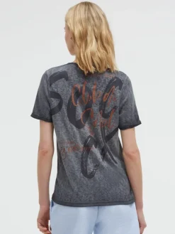 T-Shirt mit Leinen-Optik und Rückenprint charcoal mist