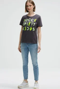 T-Shirt mit Rundhalsausschnitt und Artwork charcoal mist