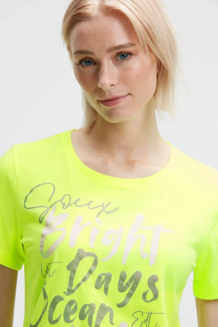 T-Shirt mit Rundhalsausschnitt und Artwork electric lemon