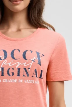 T-Shirt mit Rundhalsausschnitt und Print apricot sunset