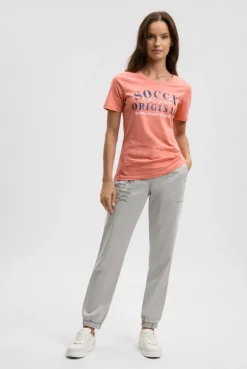 T-Shirt mit Rundhalsausschnitt und Print apricot sunset