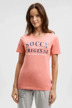 T-Shirt mit Rundhalsausschnitt und Print apricot sunset