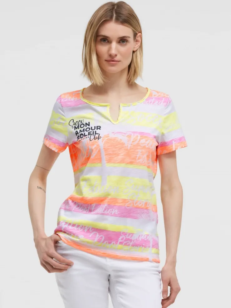 T-Shirt mit Streifen- und All-Over-Print neon rainbow