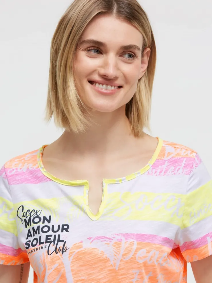 T-Shirt mit Streifen- und All-Over-Print neon rainbow
