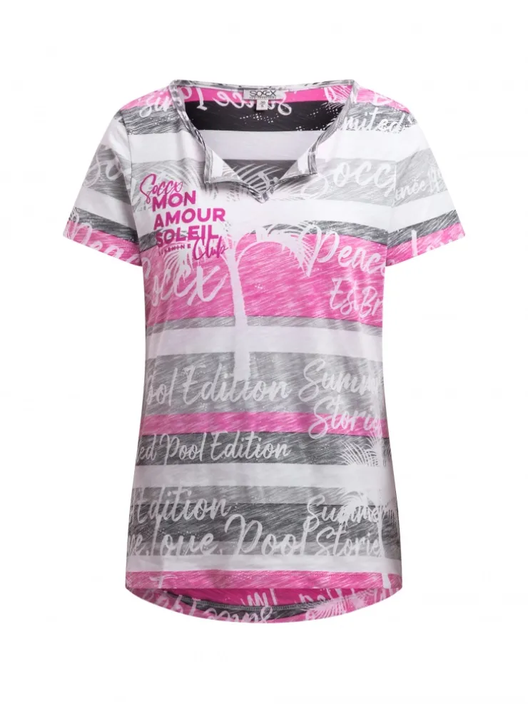 T-Shirt mit Streifen- und All-Over-Print charcoal mist