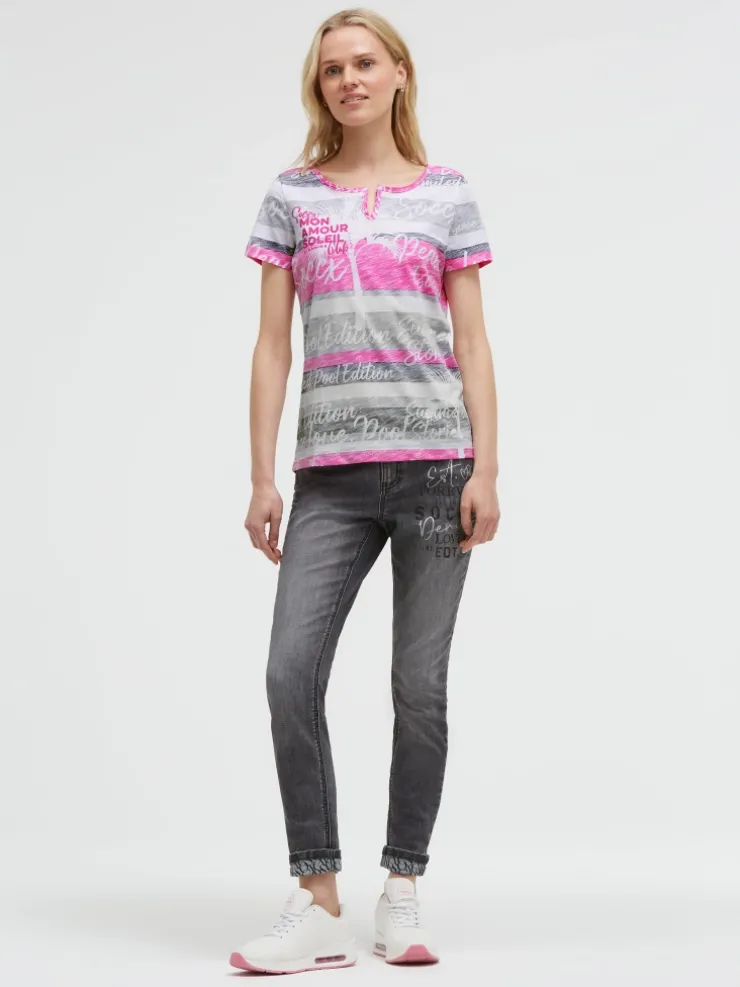 T-Shirt mit Streifen- und All-Over-Print charcoal mist