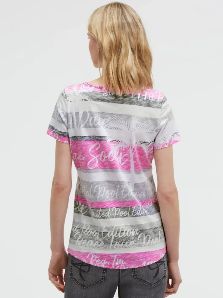 T-Shirt mit Streifen- und All-Over-Print charcoal mist