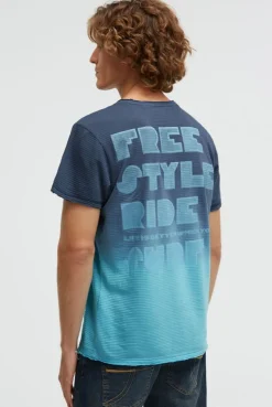 T-Shirt mit Strukturstreifen und Rücken-Artwork aqua