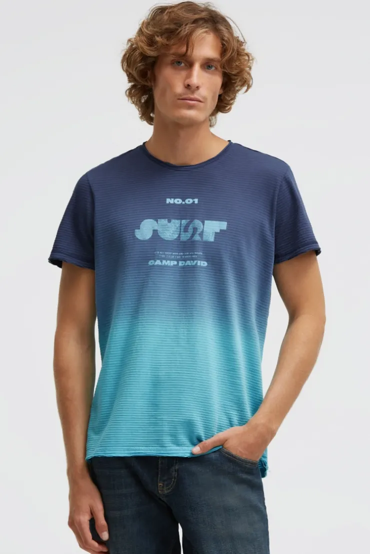 T-Shirt mit Strukturstreifen und Rücken-Artwork aqua