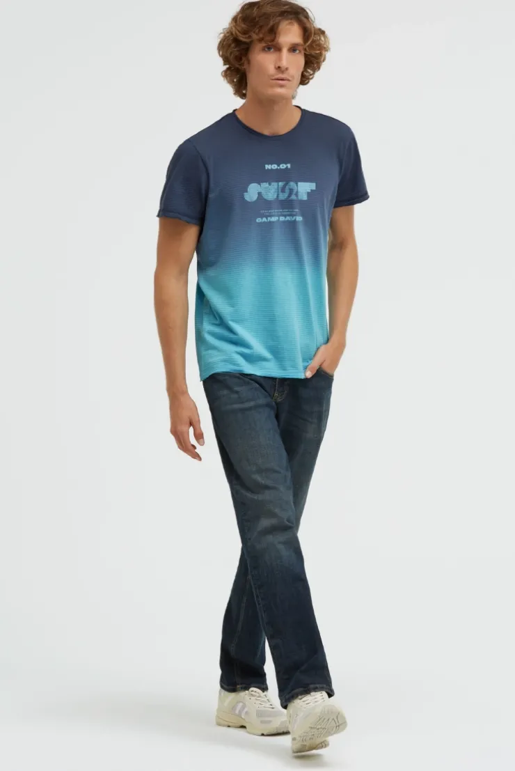T-Shirt mit Strukturstreifen und Rücken-Artwork aqua