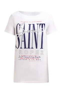 T-Shirt mit U-Boot-Ausschnitt und Artwork opticwhite