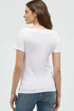 T-Shirt mit U-Boot-Ausschnitt und Artwork opticwhite