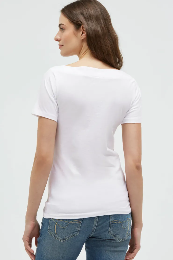 T-Shirt mit U-Boot-Ausschnitt und Artwork opticwhite