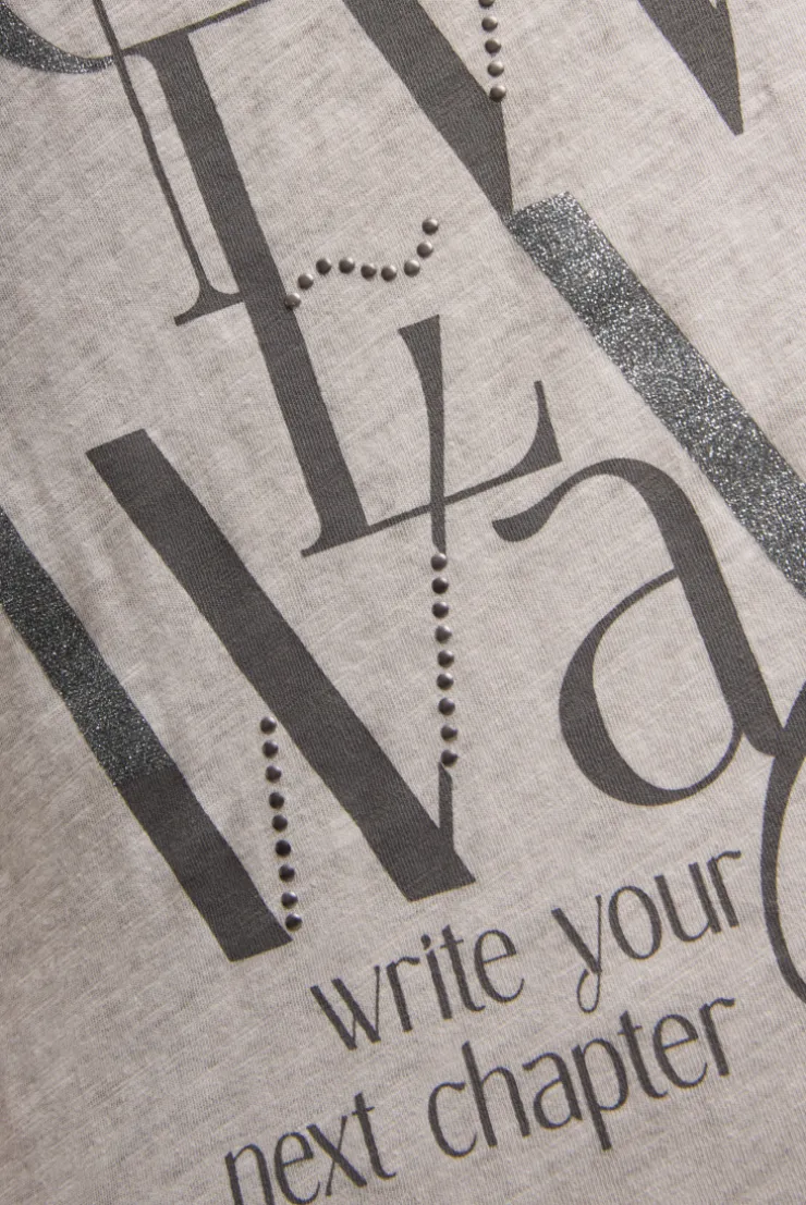 T-Shirt mit U-Boot-Ausschnitt und Artwork fresh grey