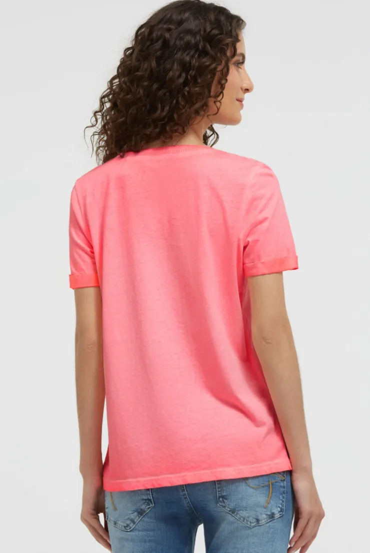 T-Shirt mit V-Ausschnitt und Glitter-Puffprint neon flame