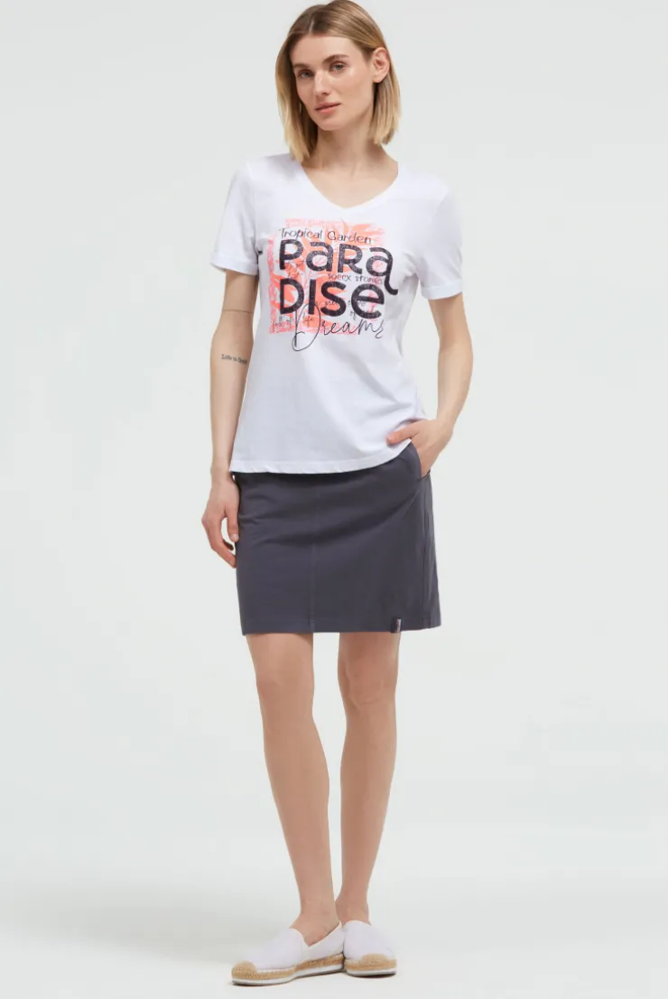 T-Shirt mit V-Ausschnitt und Glitter-Puffprint opticwhite