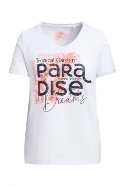 T-Shirt mit V-Ausschnitt und Glitter-Puffprint opticwhite