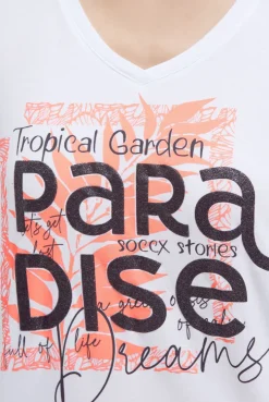T-Shirt mit V-Ausschnitt und Glitter-Puffprint opticwhite