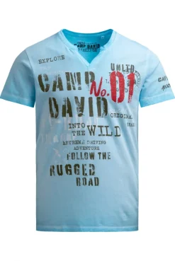 T-Shirt mit V-Cut und Used Print summer aqua