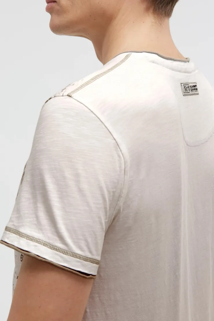 T-Shirt mit V-Neck im Vintage Look ivory | S