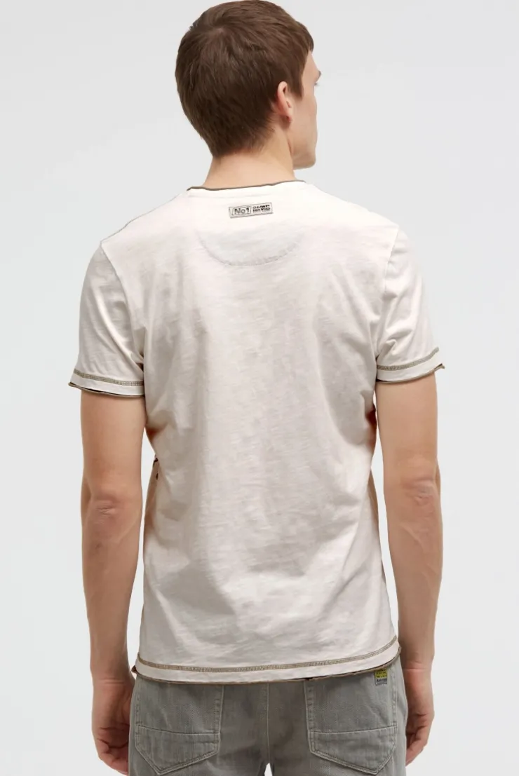 T-Shirt mit V-Neck im Vintage Look ivory | S