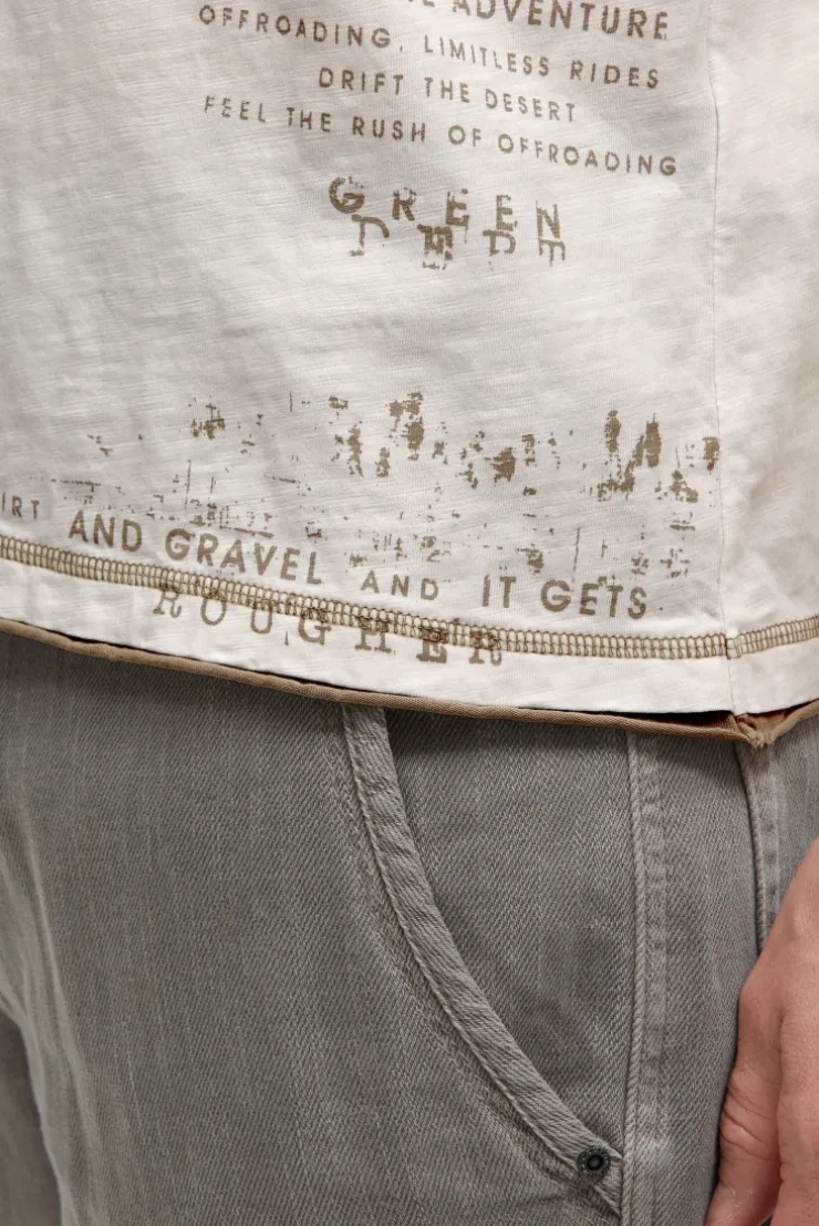T-Shirt mit V-Neck im Vintage Look ivory | S