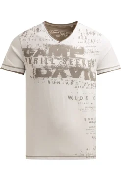 T-Shirt mit V-Neck im Vintage Look ivory | S