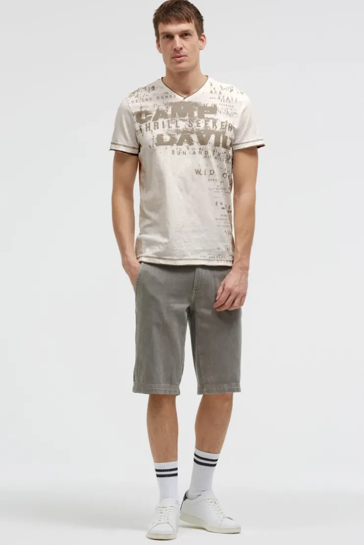T-Shirt mit V-Neck im Vintage Look ivory | S