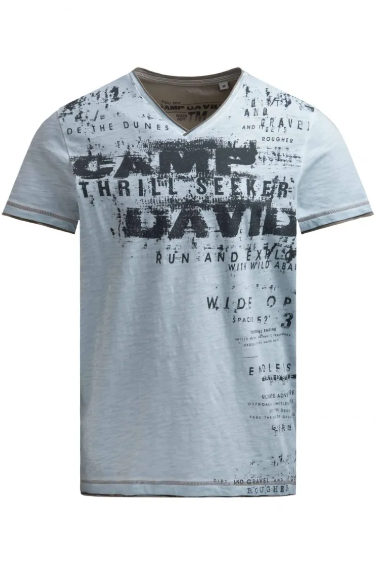 T-Shirt mit V-Neck im Vintage Look silver blue | S