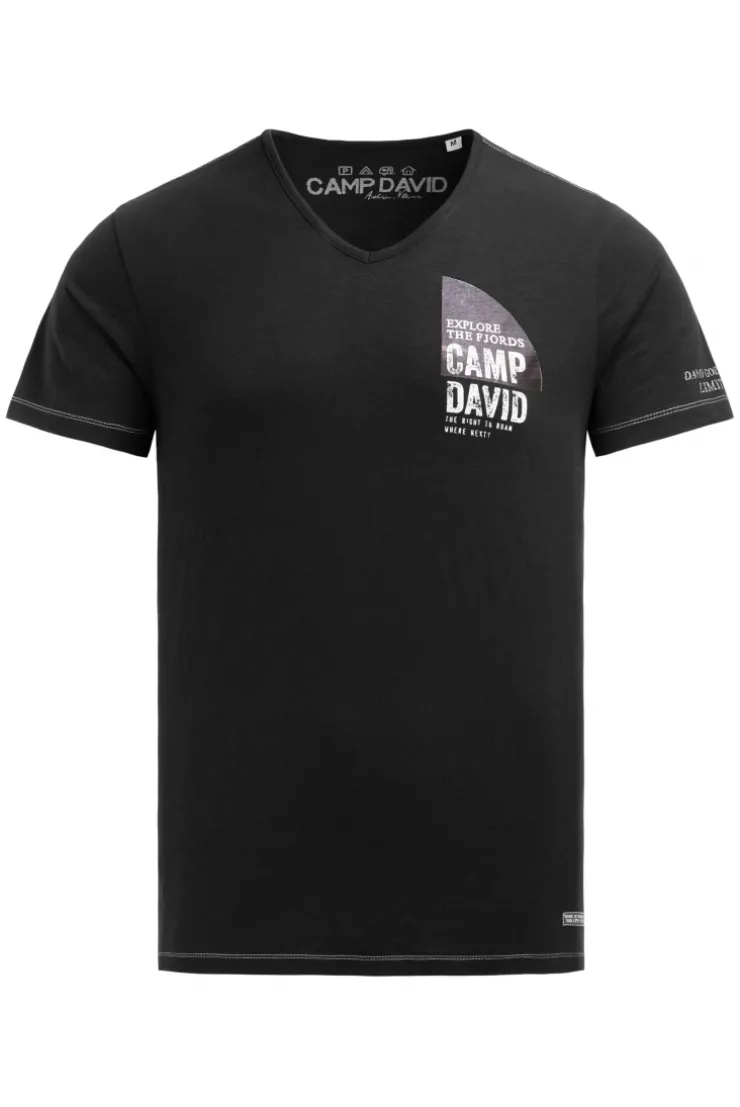 T-Shirt mit V-Neck und Back-Photoprint black