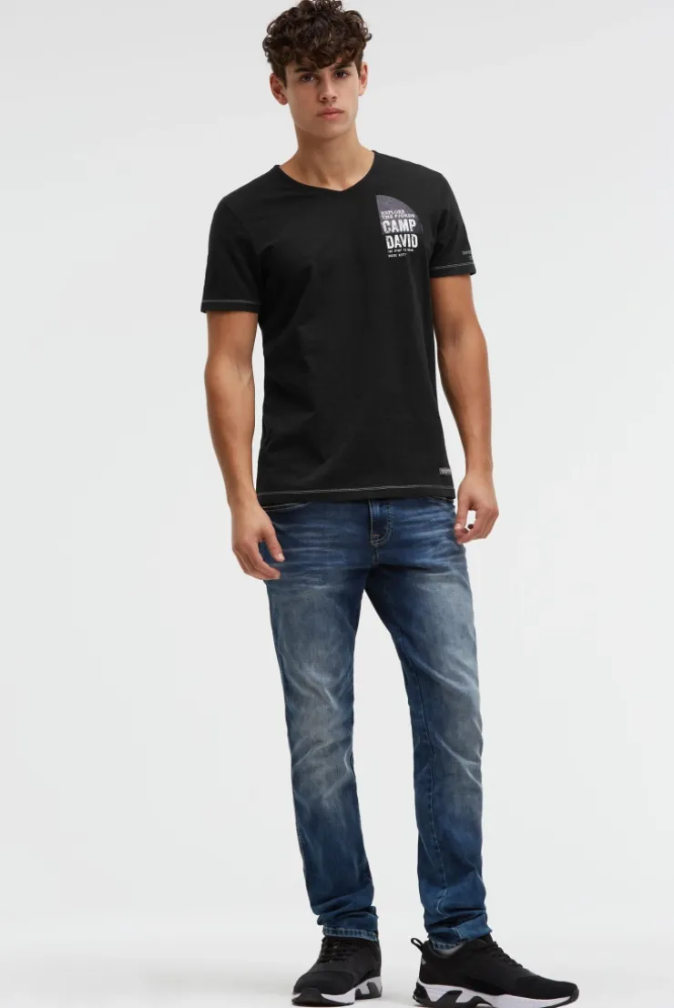 T-Shirt mit V-Neck und Back-Photoprint black