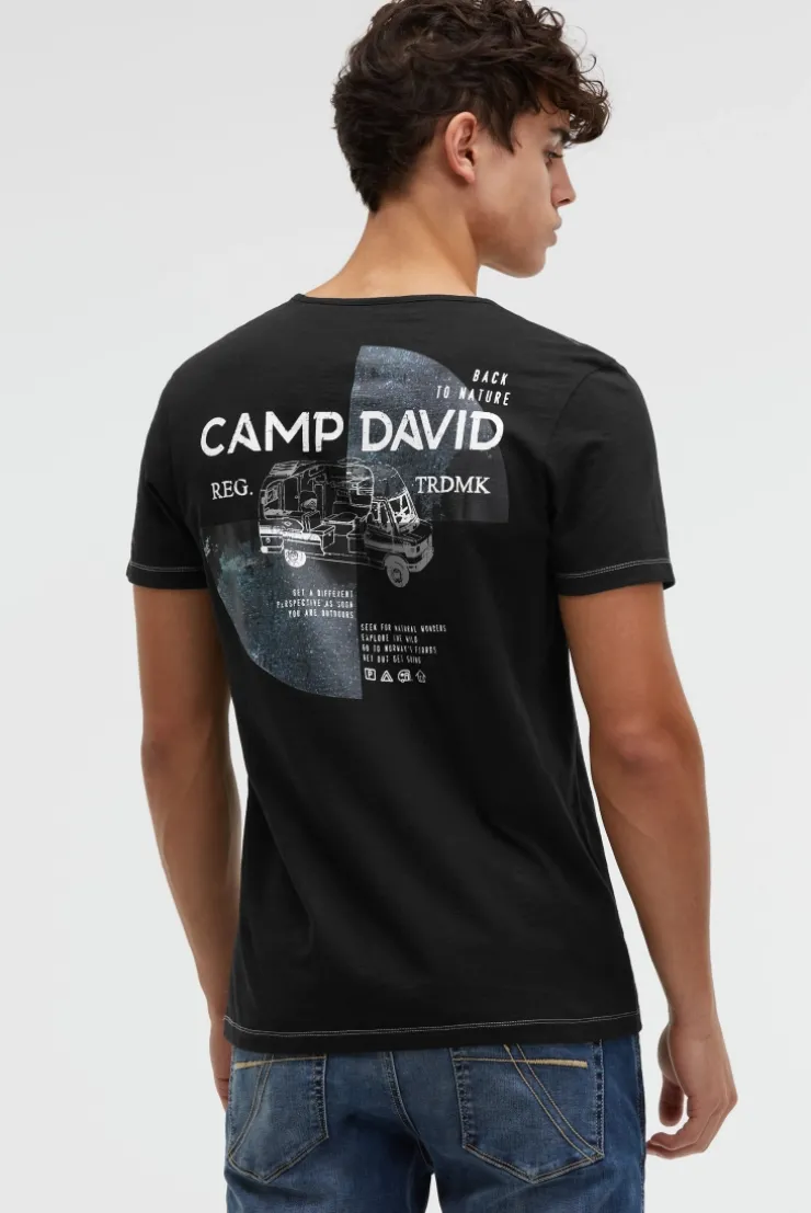 T-Shirt mit V-Neck und Back-Photoprint black