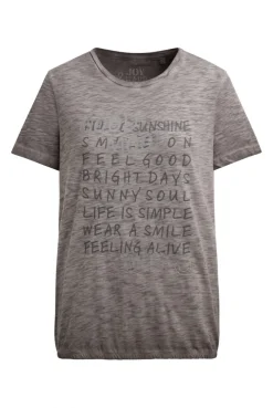 T-Shirt mit Wording Print und Elastiksaum cool khaki